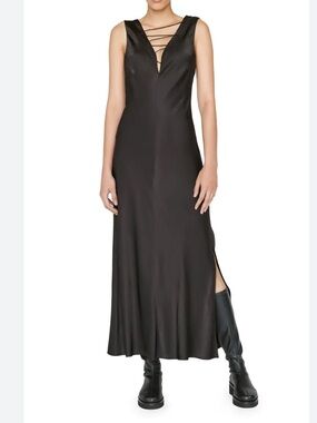 FRAME Lace Front Midi Dress in black NWT Size S